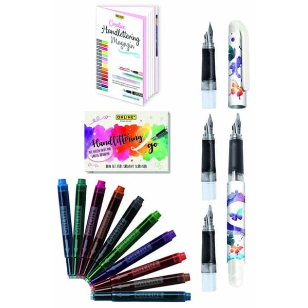 Kalligrafi box set - ONLINE - Reservoarpenna - 3 olika spetsar - 10 patroner - Vuxen
