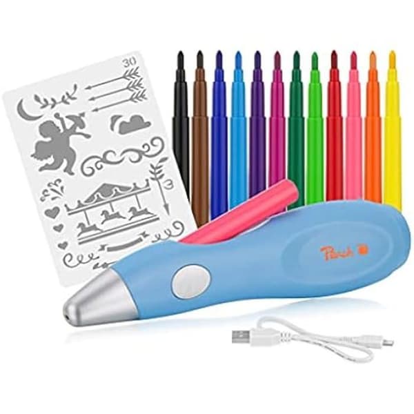 Elektrisk luftpensel - PEACH - PO150 - 12 färger - 70 mönster - Blå