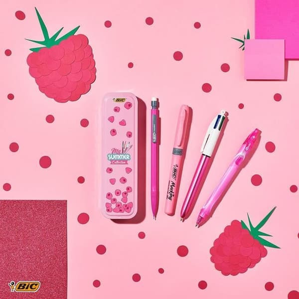 Skrivsats - BIC - Summer Pink Box - 4 instrument - Metallfodral - Rosa färg