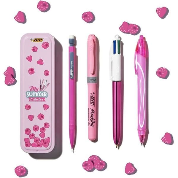 Skrivsats - BIC - Summer Pink Box - 4 instrument - Metallfodral - Rosa färg
