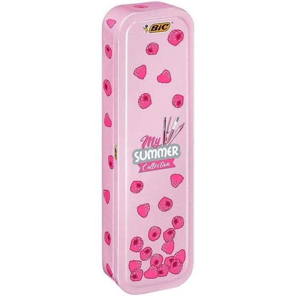Skrivsats - BIC - Summer Pink Box - 4 instrument - Metallfodral - Rosa färg