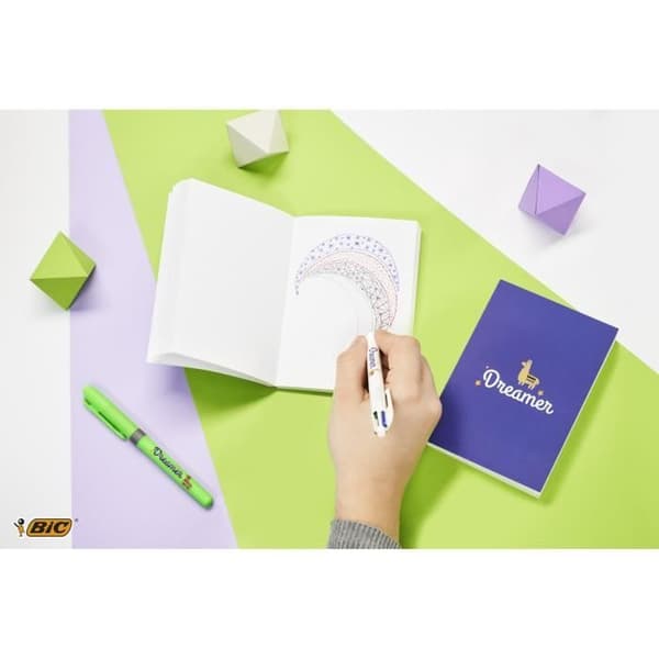BIC My Message Kit Dreamer - Papperskit med 1 BIC-bläckpenna 4 färger/1 BIC Highlighter Grip grön/1 Anteckningsblock