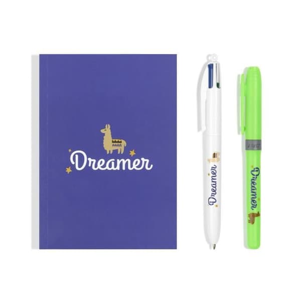 BIC My Message Kit Dreamer - Papperskit med 1 BIC-bläckpenna 4 färger/1 BIC Highlighter Grip grön/1 Anteckningsblock