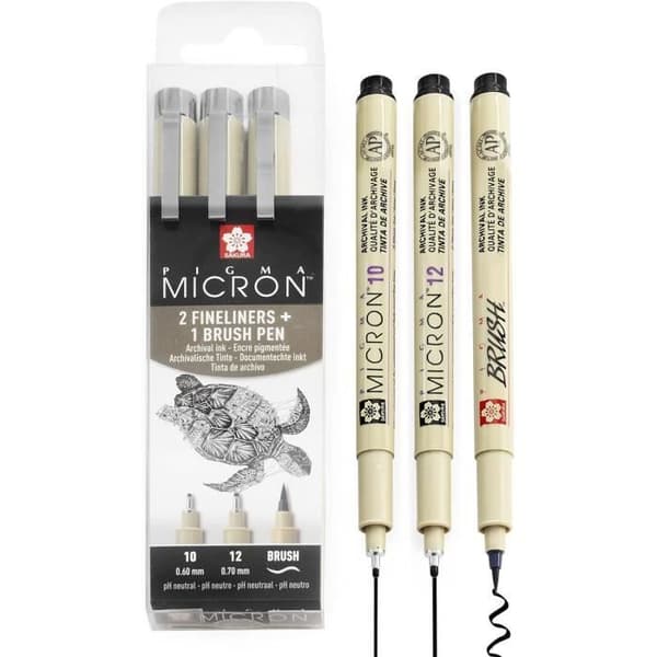 Stylos fineliner - Sakura - Pigma Micron - 3 stycken - Svart bläck - Ljusbeständiga