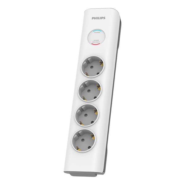 PHILIPS Surge protector 4 outlets 600J of surge protection 3680W 16A Automatic safety shutter