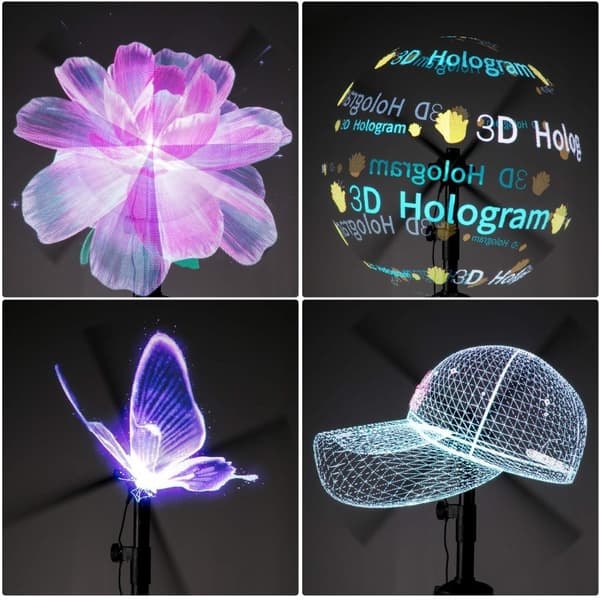42cm 3D fläkt holografisk projektor med 224 HD LED-lamppärlor, realistisk 3D-effekt, flera kontrollmetoder, lätt att installera/använda