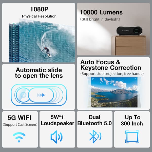 BW-V4 1080P Projektor 5G-WIFI Spegling Trådlös Autofokus Auto Keystone-korrigering Linsskydd Automatisk Slide Smart Cinema Hemmabio Utomhusfilm, EU-ko