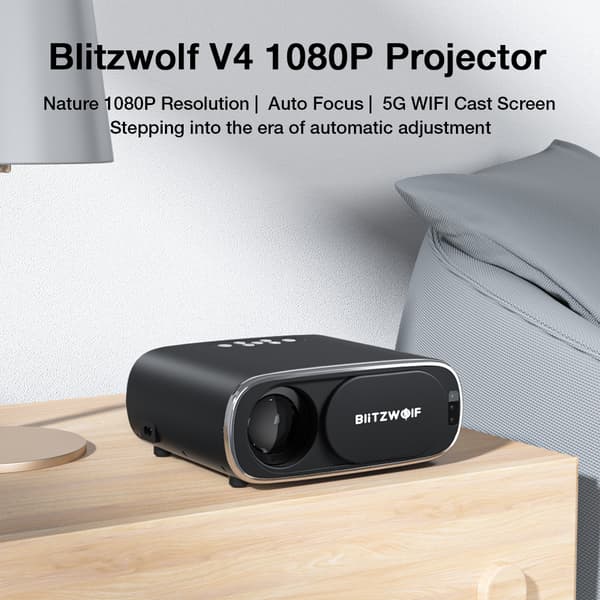 BW-V4 1080P Projektor 5G-WIFI Spegling Trådlös Autofokus Auto Keystone-korrigering Linsskydd Automatisk Slide Smart Cinema Hemmabio Utomhusfilm, EU-ko