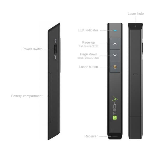 Techly ITC-LASER26 trådlös presentatör RF Svart