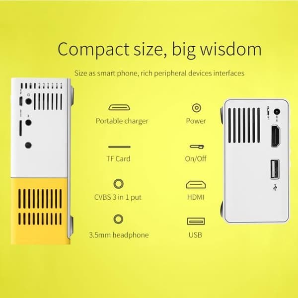 Miniprojektor - Excelvan YG300 Bärbar -320*240p stöd 1080p AV, USB, SD-kort, HDMI-gränssnitt EU Hemmabio