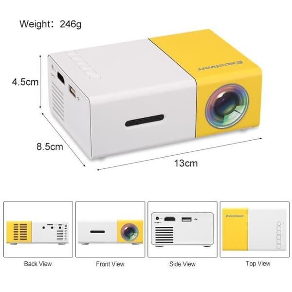 Miniprojektor - Excelvan YG300 Bärbar -320*240p stöd 1080p AV, USB, SD-kort, HDMI-gränssnitt EU Hemmabio