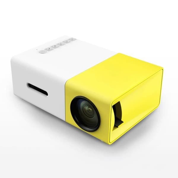 YG300 Mini hemmabioprojektor med batteri Mobil LED 1080P Kompatibel med PC-telefoner Gul+Vit