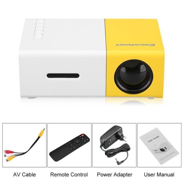 Excelvan YG300 Bärbar Mini Videoprojektor 1080P 320 x 240P Hemmabio AV/ USB/ SD/ HDMI Vit och Gul