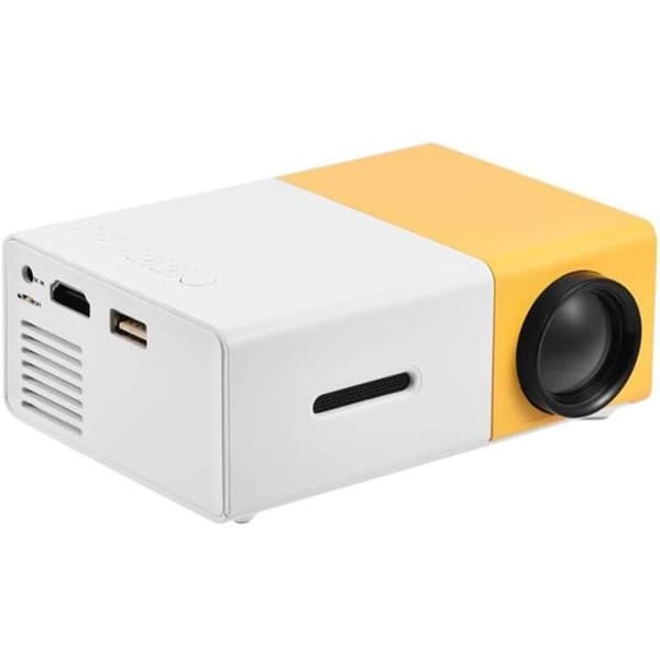 YOSOO Bärbar LED-projektor - Snygg Mini HD-hemmabio - HDMI, AV, USB - Vit/Gul