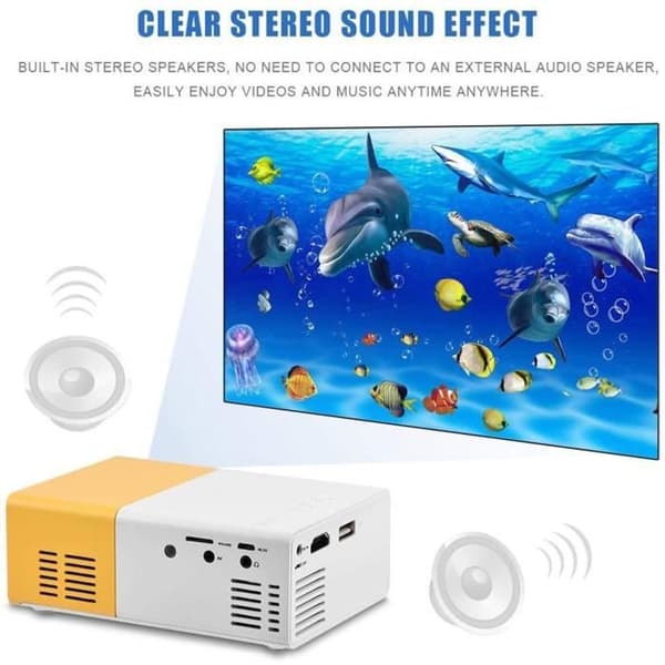 YOSOO Bärbar LED-projektor - Snygg Mini HD-hemmabio - HDMI, AV, USB - Vit/Gul