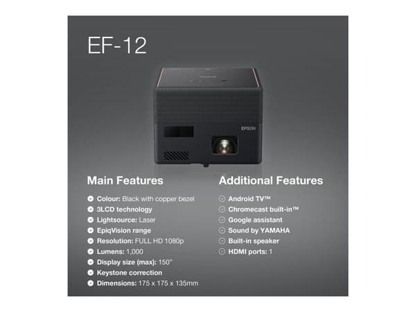 EPSON EF-12 3LCD Full HD 1000 lumen laserprojektor