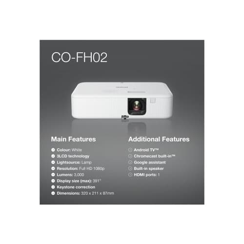Epson CO-FH02 - 3LCD-projektor - bärbar - svart / vit