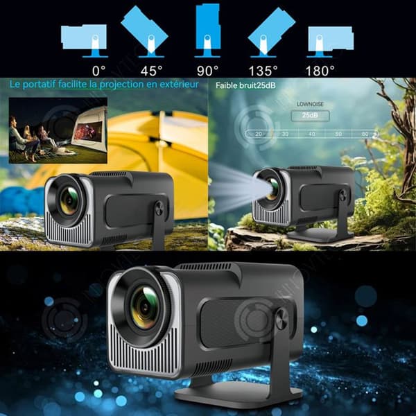 INN Mini Projektor 1280x720p FHD 4K Android TV WiFi 6 BT 5.0 180 Graders Rotation Videoprojektor Automatisk Trapezjustering