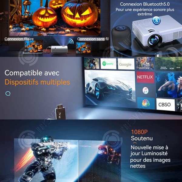 INN 4k WiFi bluetooth videoprojektor med 9500 lumen 120ANSI 1080P HD-korrigering hemmabio HDMI 200 tums skärm