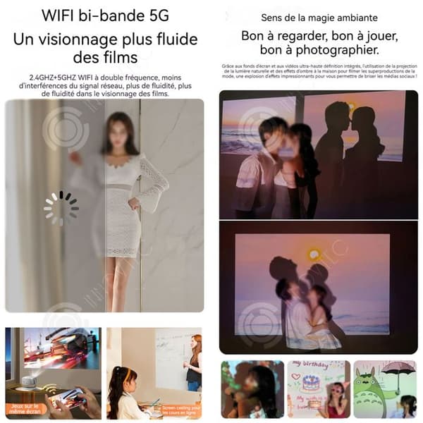 INN Videoprojektor 1080P 1000ANSI Bärbar projektion Mobilskärmsprojektion PTZ-projektor Lämplig för hemmabruk