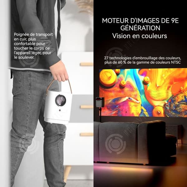INN Ultra High Resolution Smart Projector 1080P 50W 2100 Lumen, Trådlös laddning, Liten Mini Bärbar Same Screen Projector