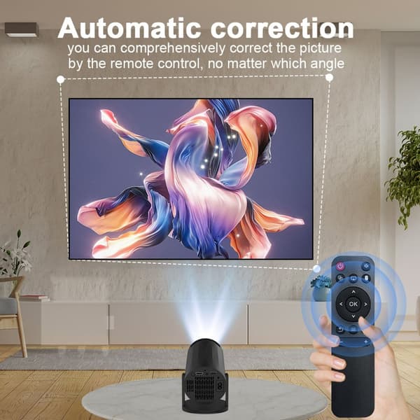 NÖRDIC Mini Portable Projector 4K 1080P Full HD-stöd Android 11 & Netflix – WiFi 6, BT 5.0, 180° rotation, hemmabioprojektor