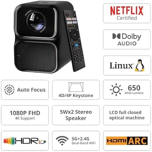 Bärbar projektor - WANBO - TT - Native 1080P - 650 ANSI - 5G WiFi och Bluetooth