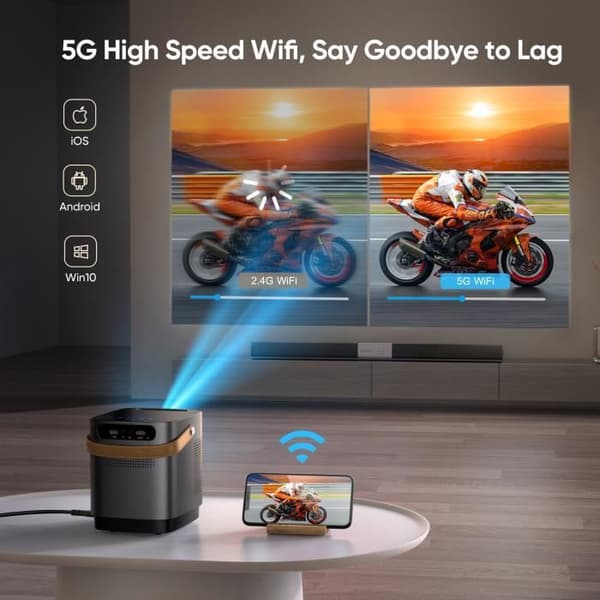 TOPTRO-TR23 bärbar projektor, 5G Wi-Fi, Bluetooth, 9500 lumen, 1080P, stöd för hemmabio.BAZARLAND30