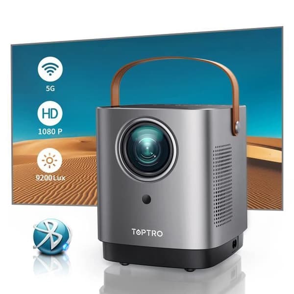 TOPTRO-TR23 bärbar projektor, 5G Wi-Fi, Bluetooth, 9500 lumen, 1080P, stöd för hemmabio.BAZARLAND30