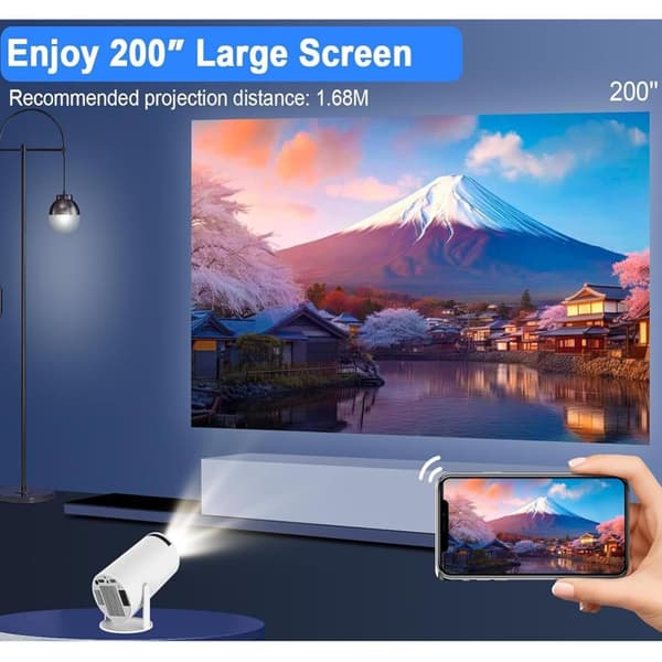 Projektor, vridbar projektor, miniprojektor med WiFi och Bluetooth, 180° rotation, 1080p stödd, filmprojektor utomhus liten projektor
