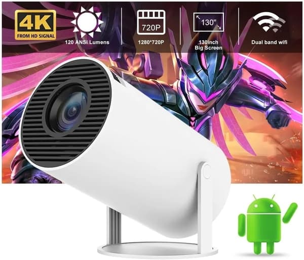 Projektor, vridbar projektor, miniprojektor med WiFi och Bluetooth, 180° rotation, 1080p stödd, filmprojektor utomhus liten projektor