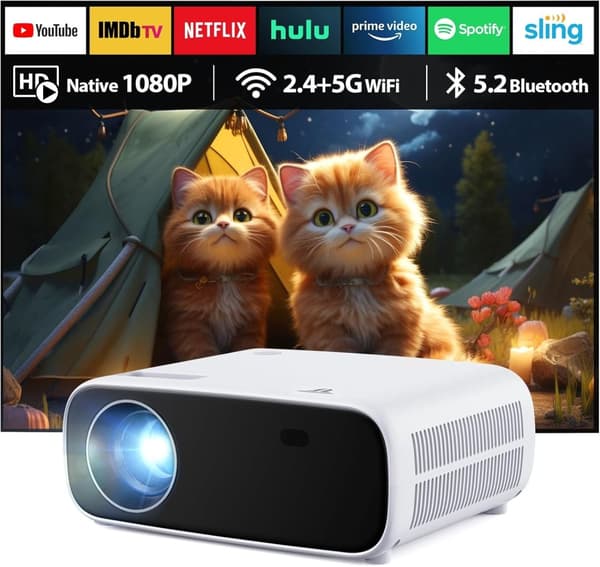 Projektor med WiFi och Bluetooth, 20 000 Lumen, 4K-stöd, Full HD 1080P-upplösning, stöd för Switch och PS5