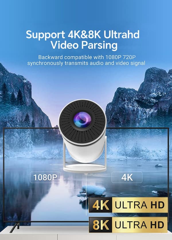 4K-projektor med Android 12, 5G WiFi, Bluetooth, 150 ANSI, 50.000 timer