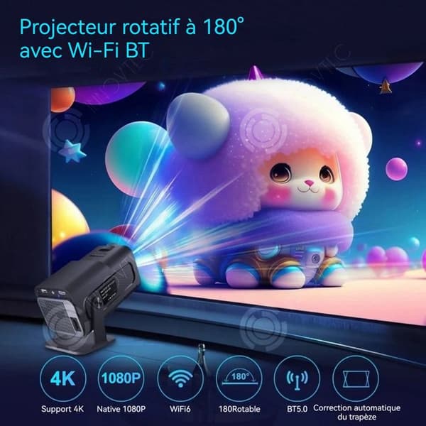 INN Bärbar projektor för hemmet 4K 1080P 180 grader Wifi6 Bluetooth 5,0 projektor för camping och utomhusspel