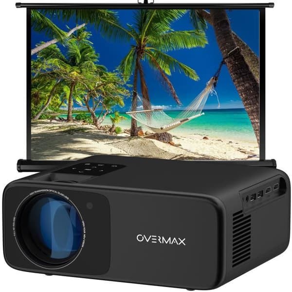 OVERMAX Multipic 4.2 - Videoprojektor - WiFi - Full HD LED - 200'' - Högtalare - Skärmspegling - 4500 Lumen - Hemmabio Svart