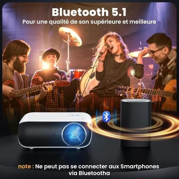 Projektor - HOPVISION - 4K - Mini Projektor Bluetooth 5.1 - 9500 Lumen - FHD 1080p