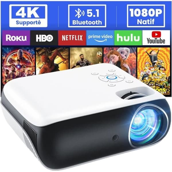 Projektor - HOPVISION - 4K - Mini Projektor Bluetooth 5.1 - 9500 Lumen - FHD 1080p