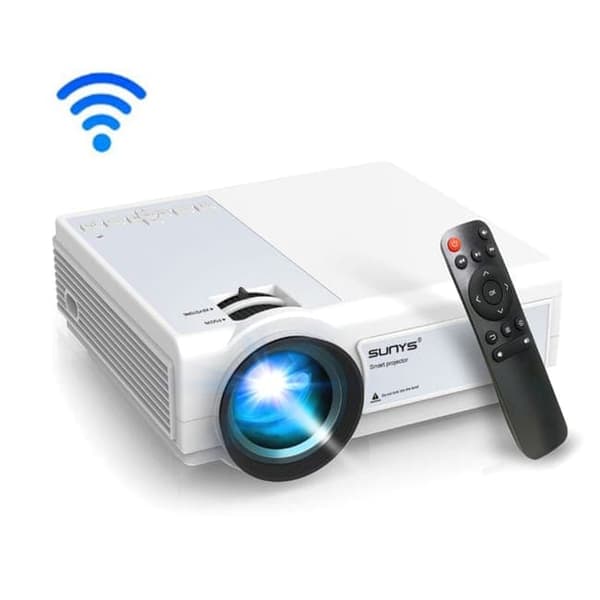 Lollanda Miniprojektor 1080P - bärbar miniprojektor för telefon/dator, WiFi, Bluetooth, USB/HDMI Vit