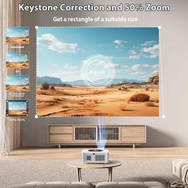 XIWBSY Smart Projektor, 4K Video Upplösning, 25000 Lumen Ljusstyrka,8G Manuell Fokusering, Eu plugg