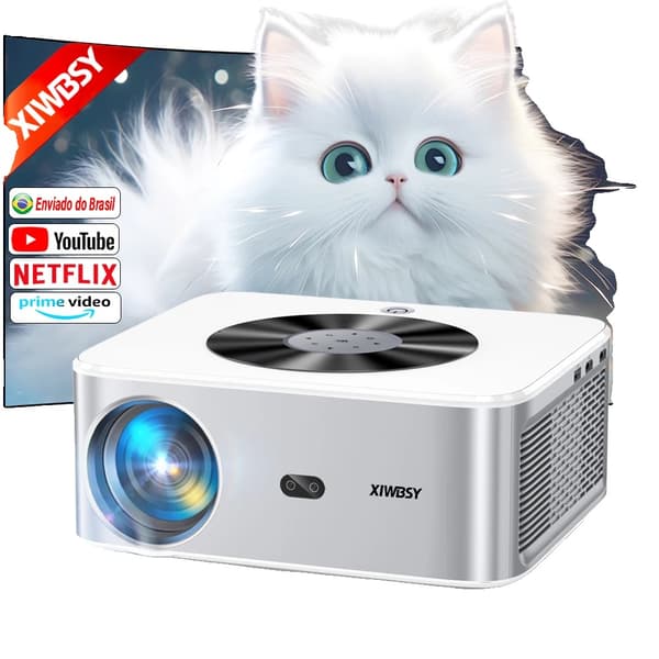 XIWBSY Smart Projektor, 4K Video Upplösning, 25000 Lumen Ljusstyrka,8G Manuell Fokusering, Eu plugg