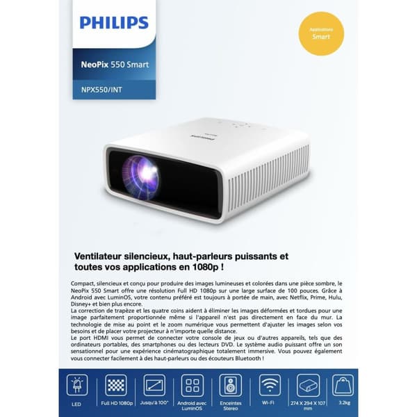 Projektor Philips Full HD 500 lm 1920 x 1080 px