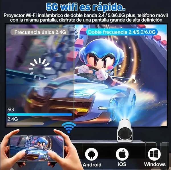 OBOSOE kannettava projektori HD 1080P iso näyttöpuhelin elokuvaprojektori monitoiminen langaton WiFi-projektori kotiin