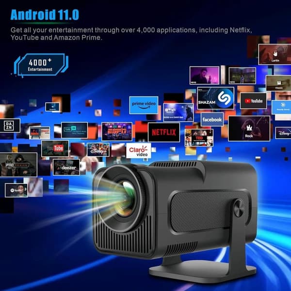 OBOSOE Mini 4K Understøttelse, Full HD 1080P Hjemmebiograf Beamer med Android 11.0 OS, Projektor LED Video WiFi6, Bluetooth