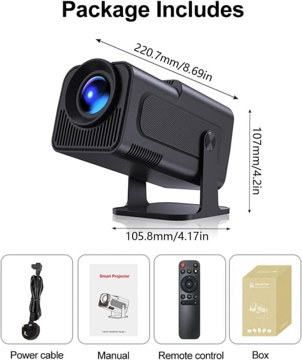 OBOSOE Mini 4K Understøttelse, Full HD 1080P Hjemmebiograf Beamer med Android 11.0 OS, Projektor LED Video WiFi6, Bluetooth