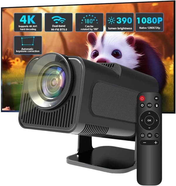 OBOSOE Mini 4K Understøttelse, Full HD 1080P Hjemmebiograf Beamer med Android 11.0 OS, Projektor LED Video WiFi6, Bluetooth
