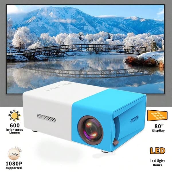 OBOSOE Miniprojektor, Bærbar LED Mini Multimedie, Fuld HD, 1080P, Hjemmebiograf, Filmprojektor, HDMI, USB, Udendørs filmprojektor