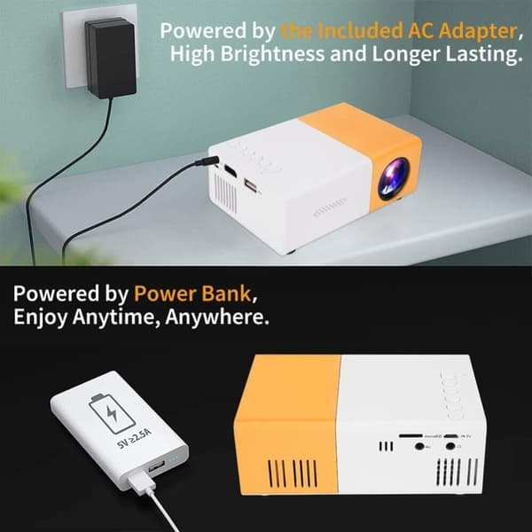 OBOSOE Miniprojektor, Bærbar LED Mini Multimedie, Fuld HD, 1080P, Hjemmebiograf, Filmprojektor, HDMI, USB, Udendørs filmprojektor