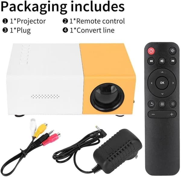 OBOSOE Miniprojektor, Bærbar LED Mini Multimedie, Fuld HD, 1080P, Hjemmebiograf, Filmprojektor, HDMI, USB, Udendørs filmprojektor