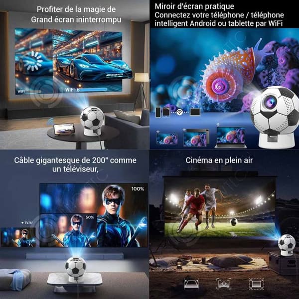 INN Fotbollsform 4k HD wifi6 200ansi 8000lux 360 graders rotations mini-projektor
