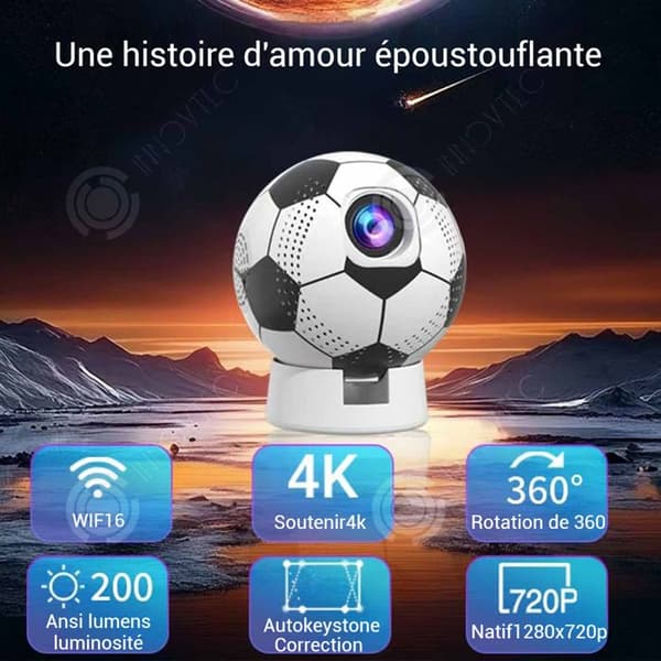 INN Fotbollsform 4k HD wifi6 200ansi 8000lux 360 graders rotations mini-projektor